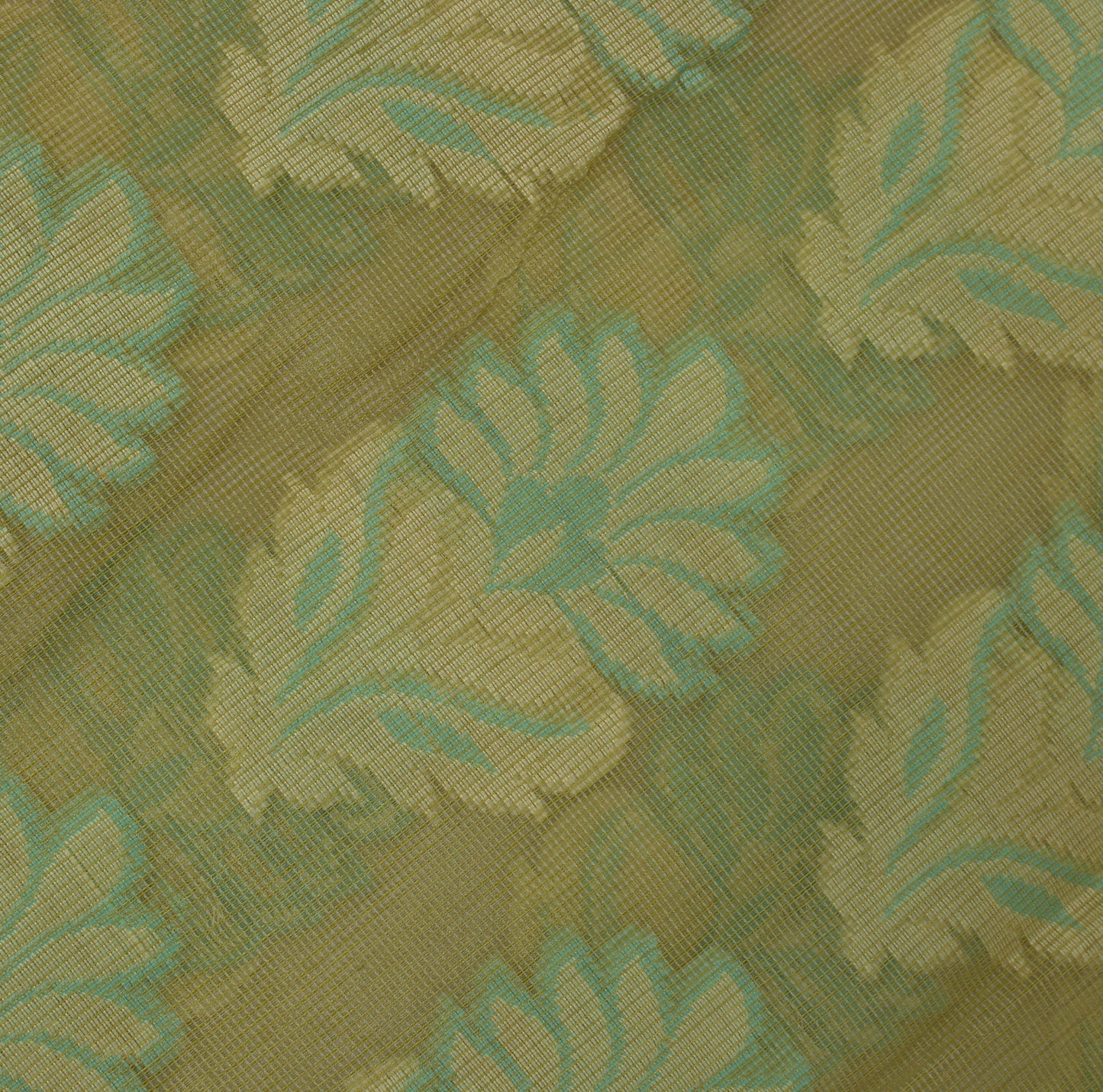 Sushila Vintage Green Saree 100% Pure Silk Woven Floral Sheer Sari 5 Yard Fabric