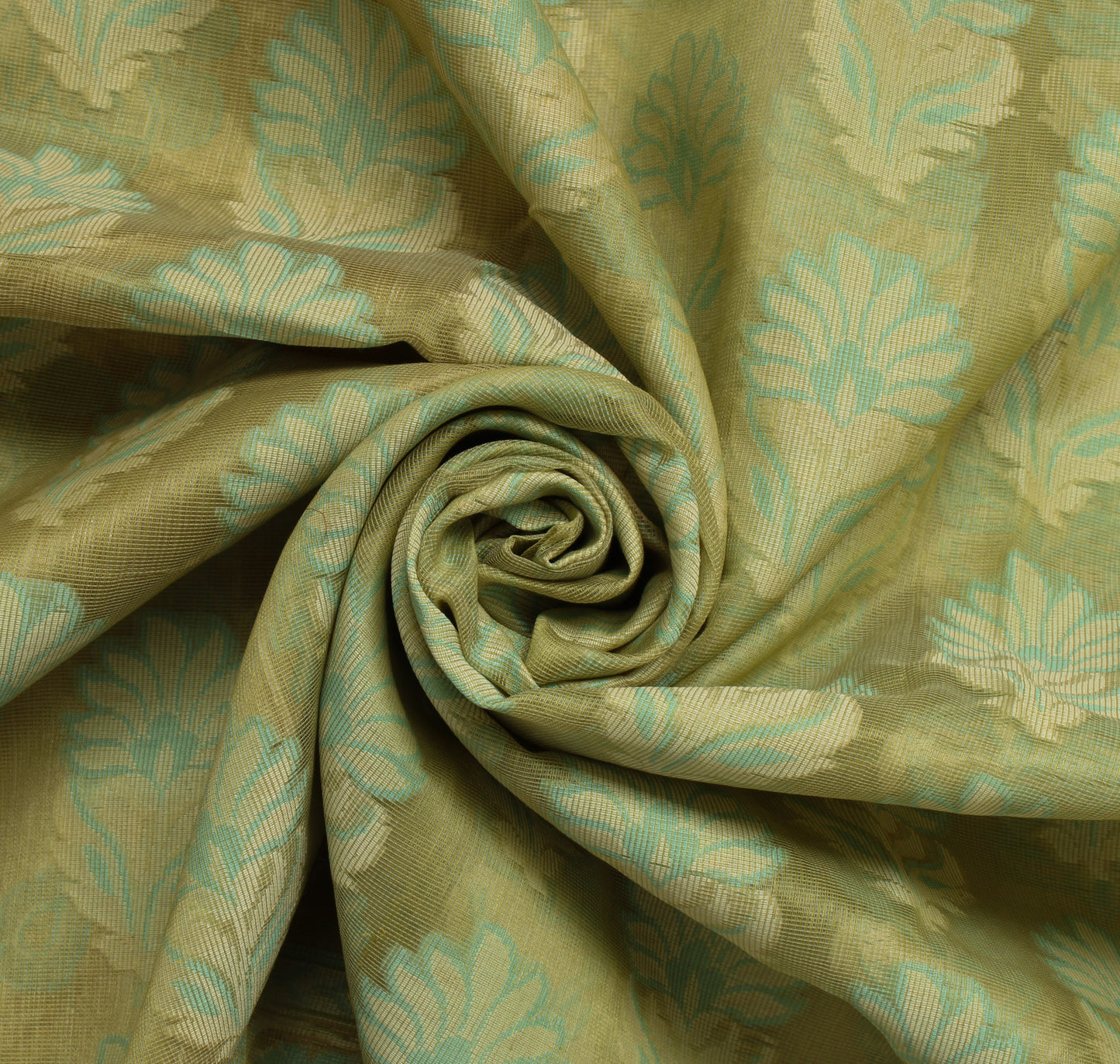 Sushila Vintage Green Saree 100% Pure Silk Woven Floral Sheer Sari 5 Yard Fabric