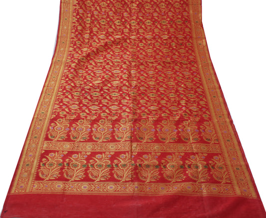 Sushila Vintage Red Saree Blend Silk All Over Woven Floral Sari Decor Fabric