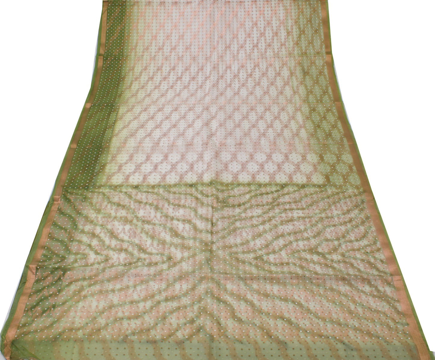 Sushila Vintage Green Saree Pure Tissue Silk Woven Indian Sari 5 Yard Fabric
