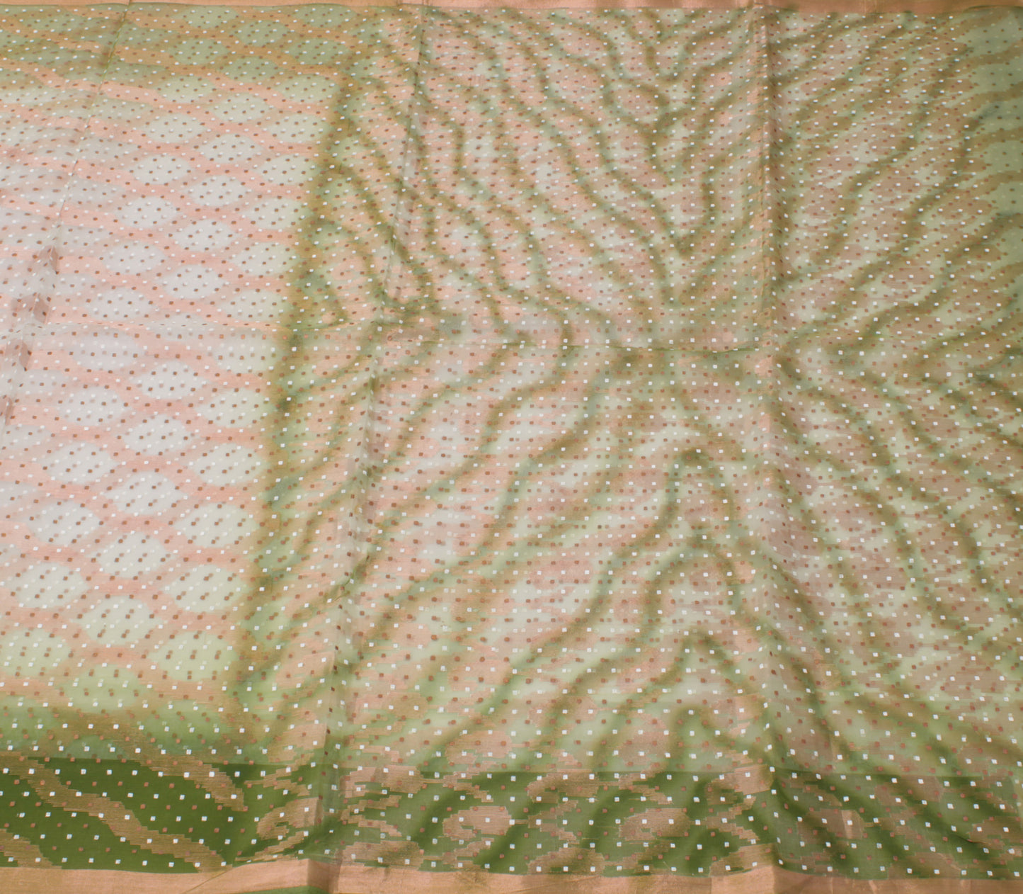 Sushila Vintage Green Saree Pure Tissue Silk Woven Indian Sari 5 Yard Fabric