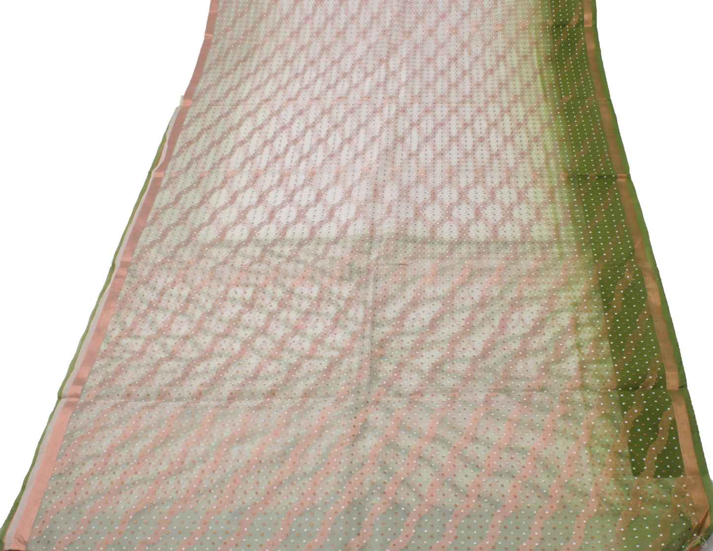 Sushila Vintage Green Saree Pure Tissue Silk Woven Indian Sari 5 Yard Fabric