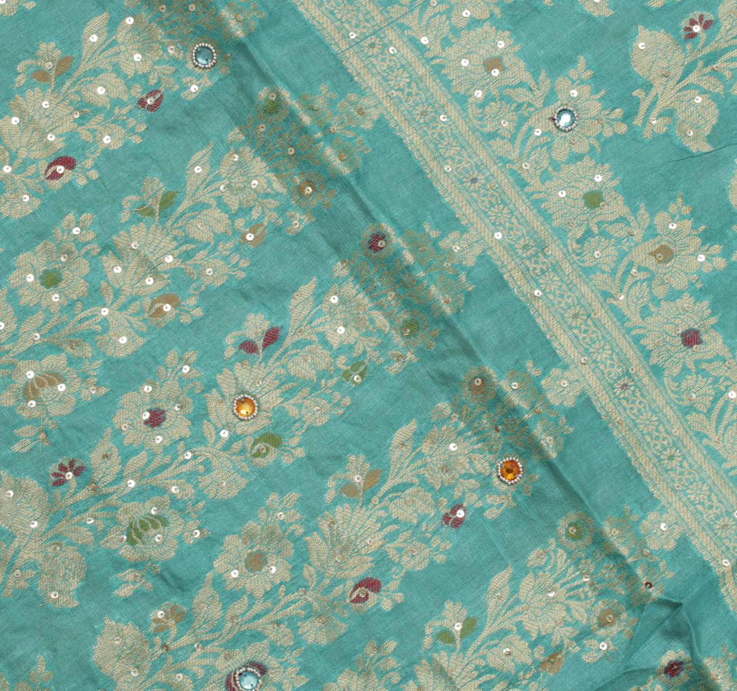 Sushila Vintage Rust Saree Pure Silk Woven & Embroidered Floral Sari 5 YD Fabric