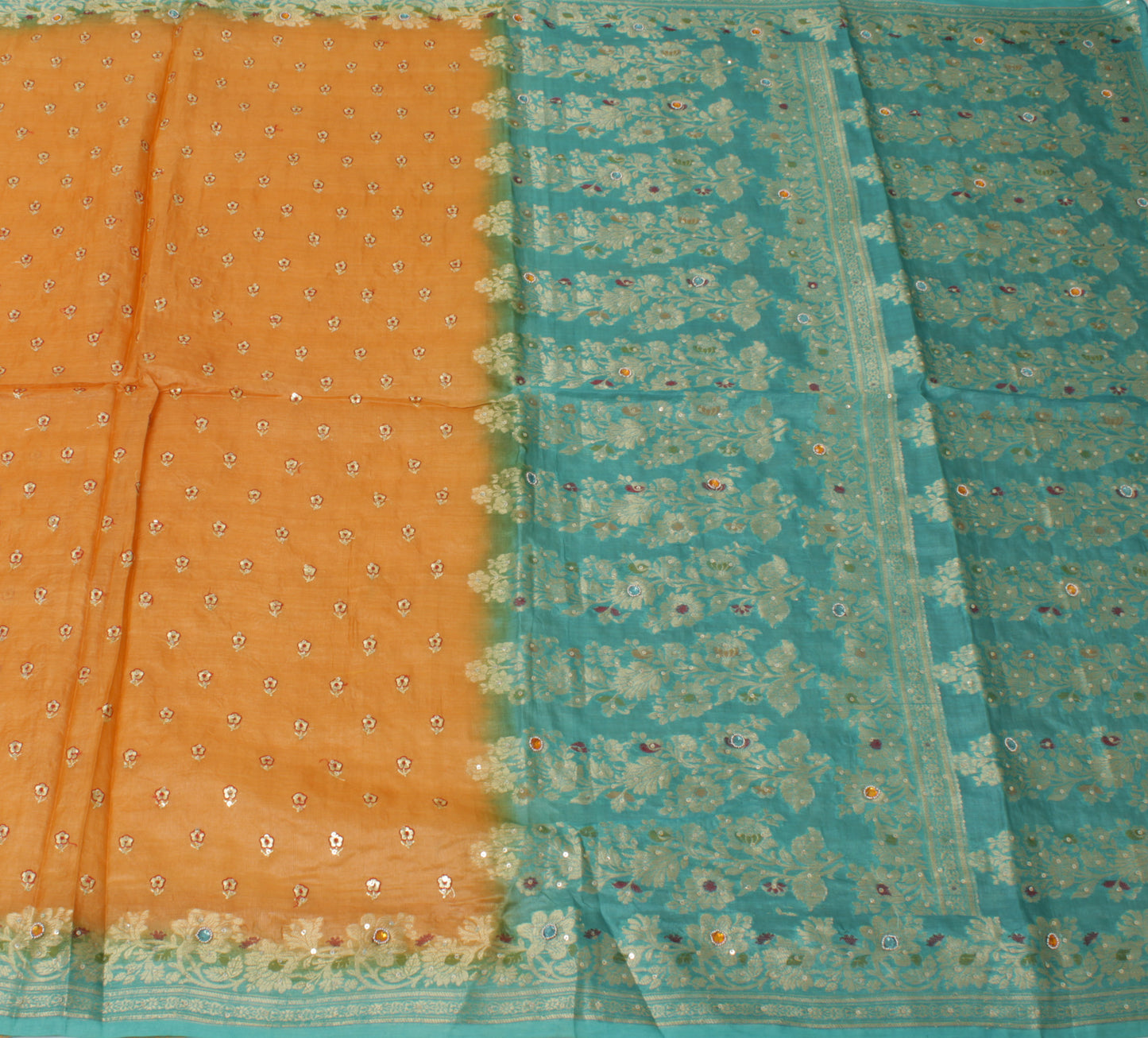 Sushila Vintage Rust Saree Pure Silk Woven & Embroidered Floral Sari 5 YD Fabric