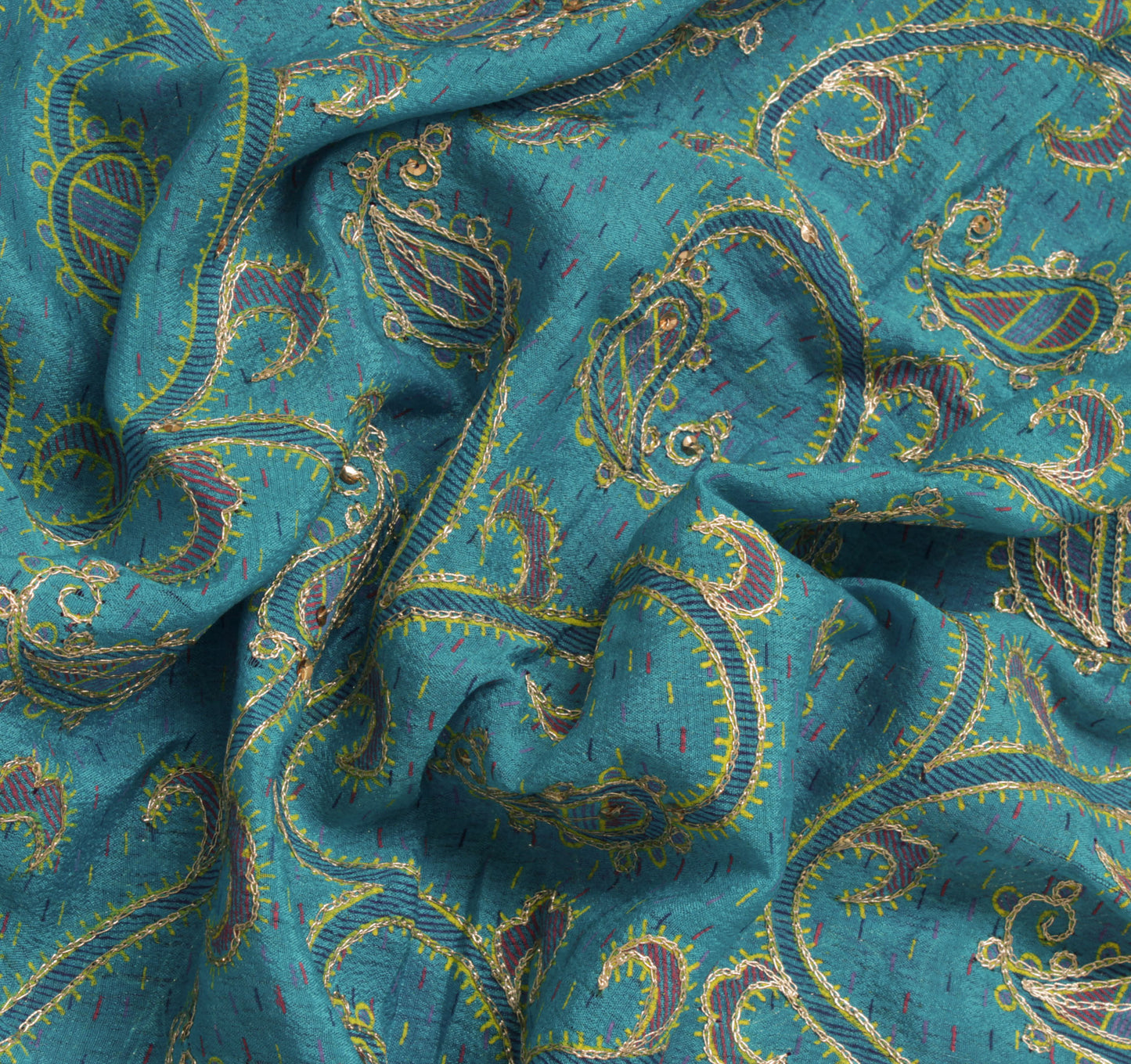 Sushila Vintage Blue Saree Pure Silk Printed & Embroidered Paisley Sari Fabric