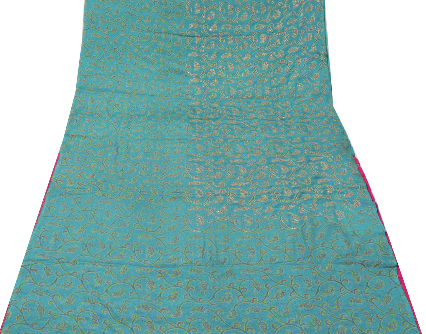 Sushila Vintage Blue Saree Pure Silk Printed & Embroidered Paisley Sari Fabric