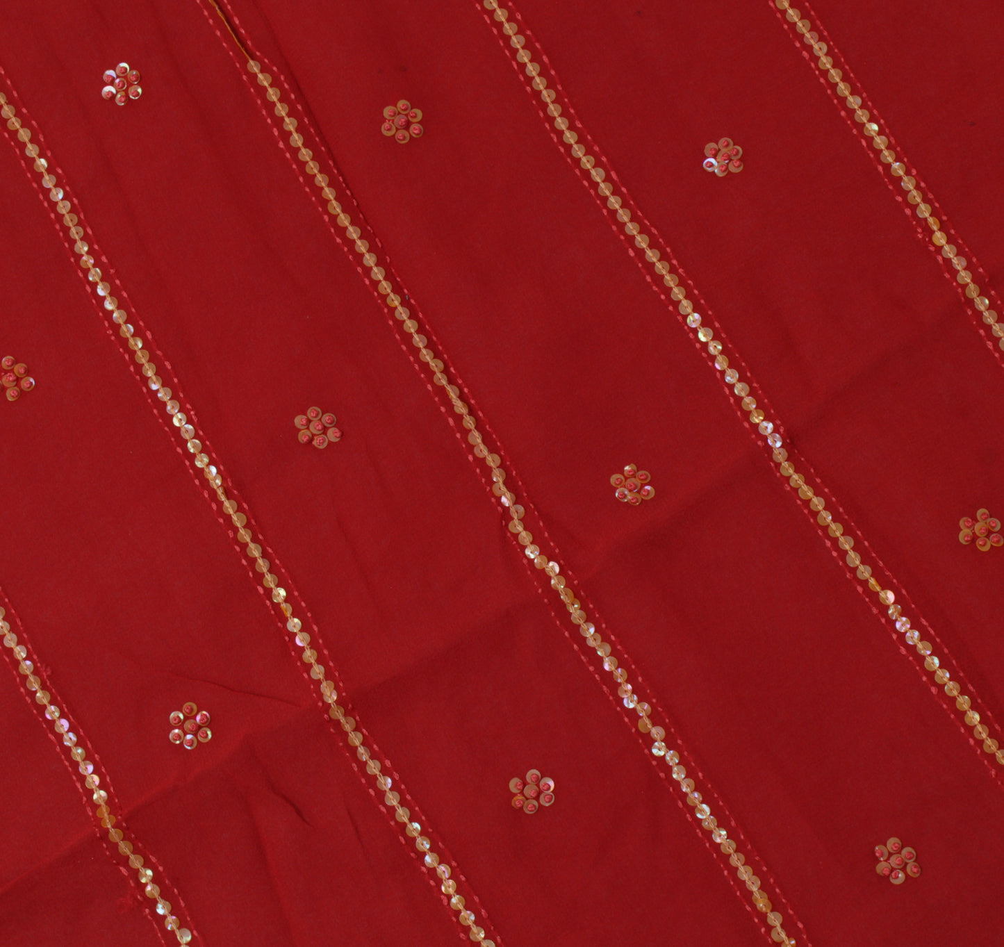 Sushila Vintage Red Sari Pure Georgette Silk Hand Embroidered Kantha Sari Fabric