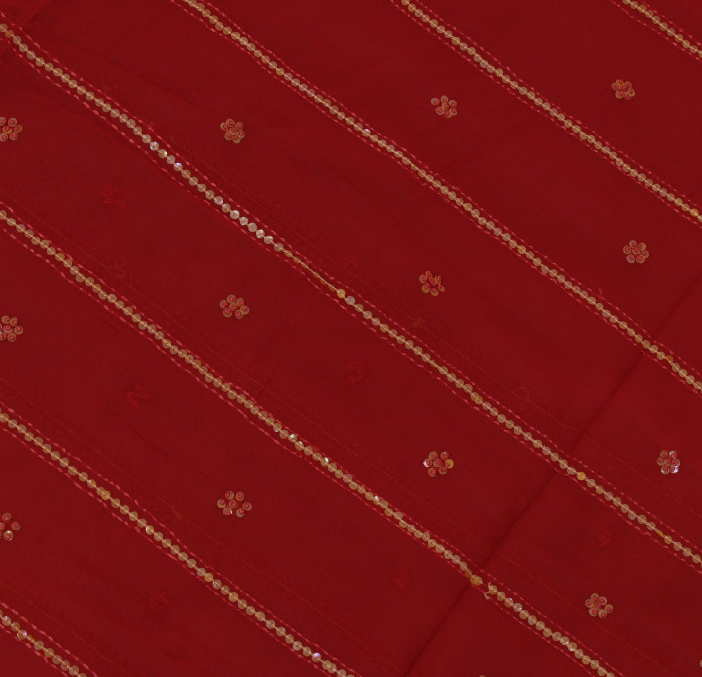 Sushila Vintage Red Sari Pure Georgette Silk Hand Embroidered Kantha Sari Fabric