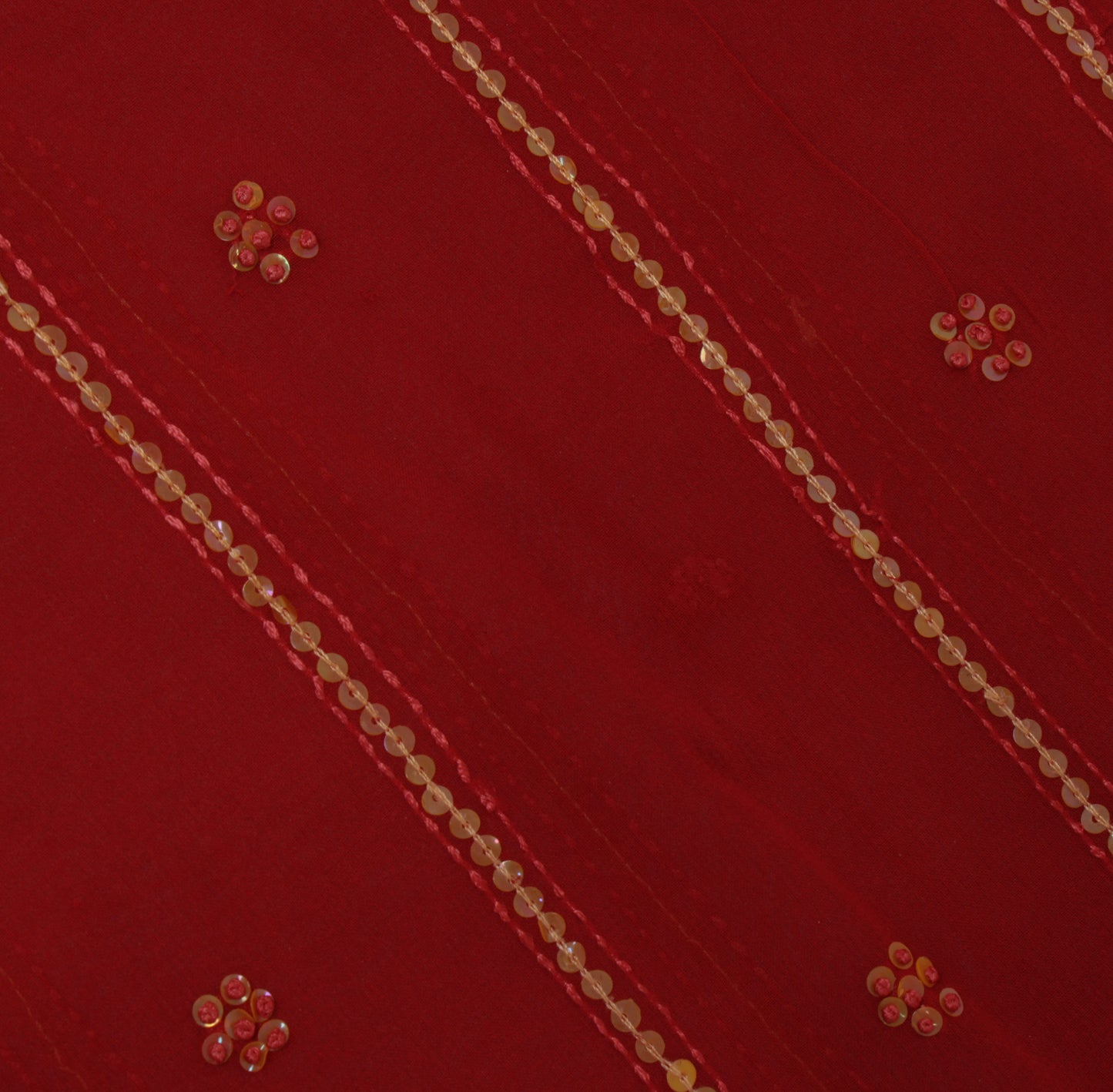 Sushila Vintage Red Sari Pure Georgette Silk Hand Embroidered Kantha Sari Fabric