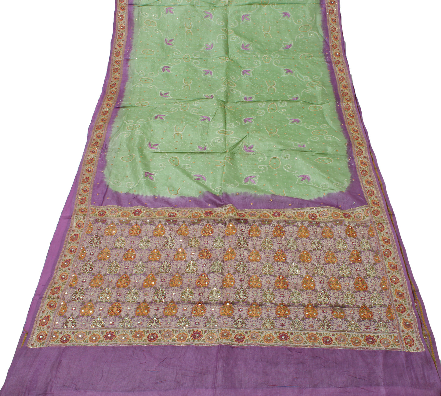 Sushila Vintage Green Saree 100% Pure Silk Woven Floral Sari 5 Yard Fabric
