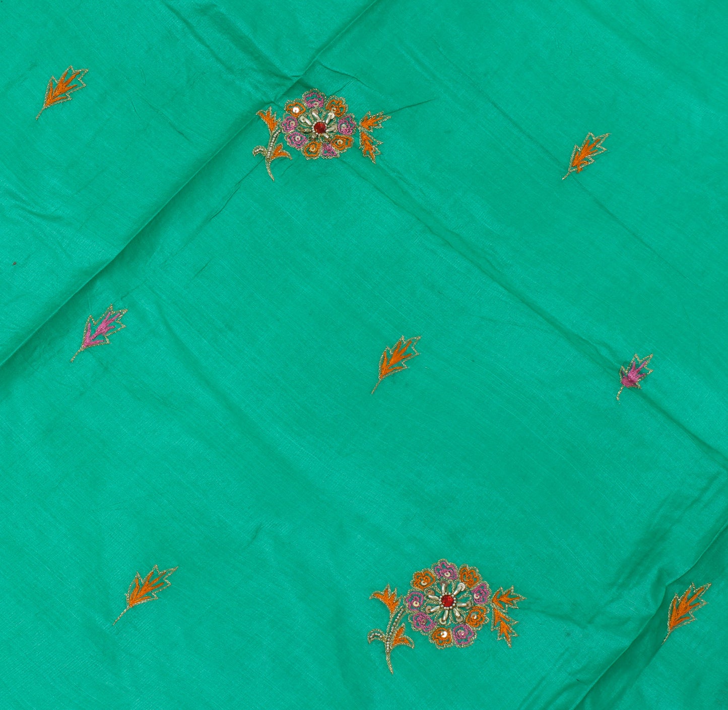 Sushila Vintage Green Sari 100% Pure Silk Woven & Embroidered Floral Sari Fabric