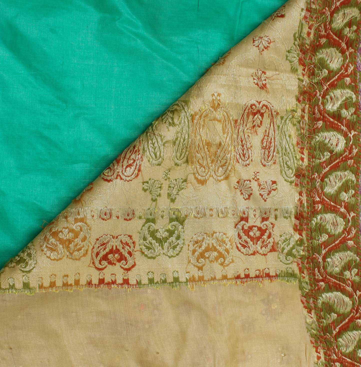 Sushila Vintage Green Sari 100% Pure Silk Woven & Embroidered Floral Sari Fabric