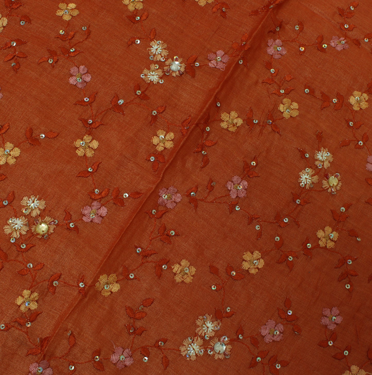 Sushila Vintage Rust Sari 100% Pure Silk Woven & Embroidered Floral Sari Fabric