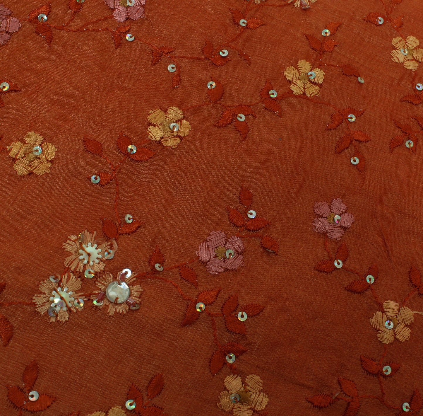 Sushila Vintage Rust Sari 100% Pure Silk Woven & Embroidered Floral Sari Fabric