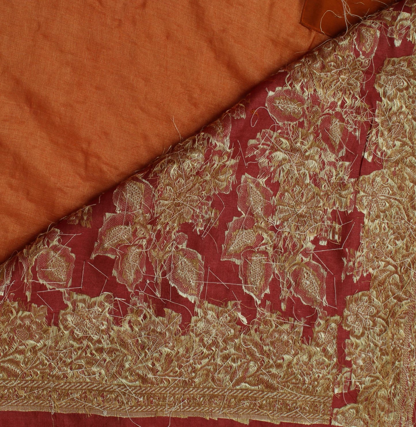 Sushila Vintage Rust Sari 100% Pure Silk Woven & Embroidered Floral Sari Fabric