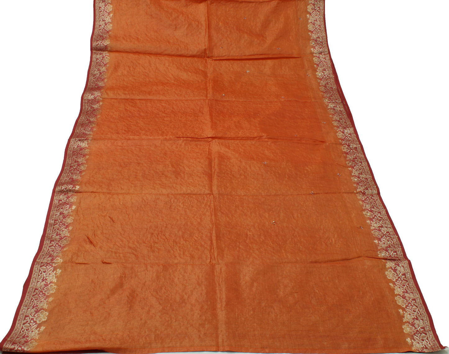 Sushila Vintage Rust Sari 100% Pure Silk Woven & Embroidered Floral Sari Fabric