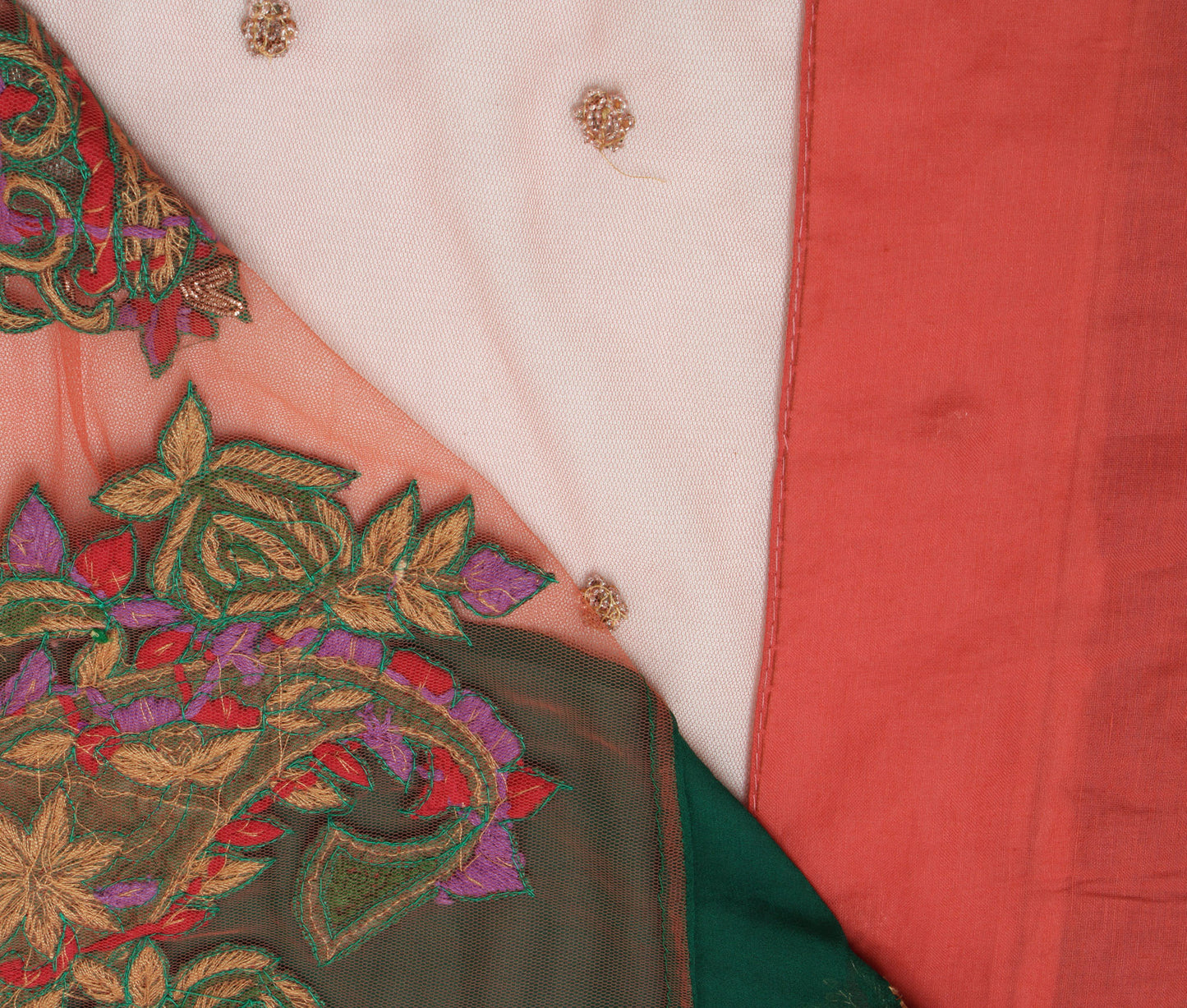 Sushila Vintage Green Saree Pure Georgette Silk Hand Beaded Floral Sari Fabric