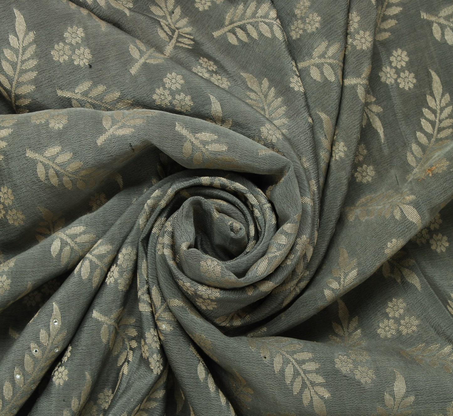 Sushila Vintage Gray Indian Saree 100% Pure Silk Woven Floral Sari Soft Fabric