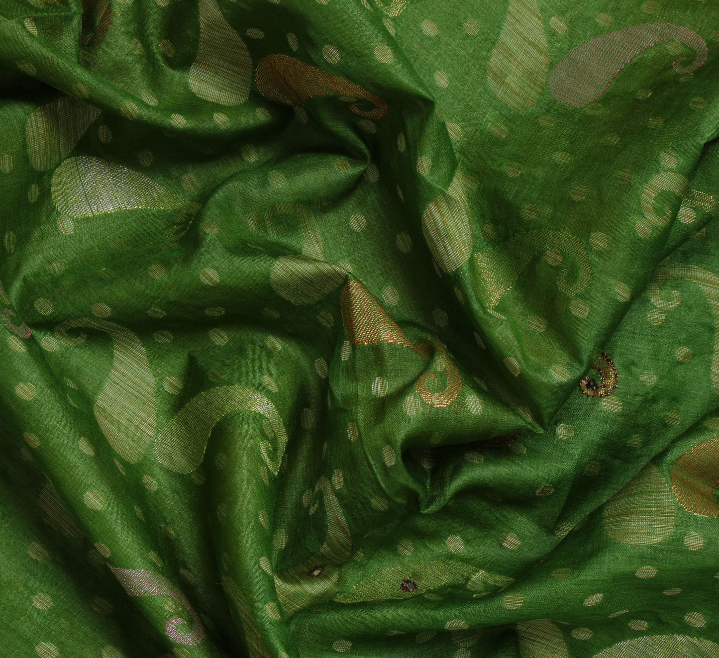 Sushila Vintage Green Indian Saree 100% Pure Silk Woven Mirror Work Sari Fabric