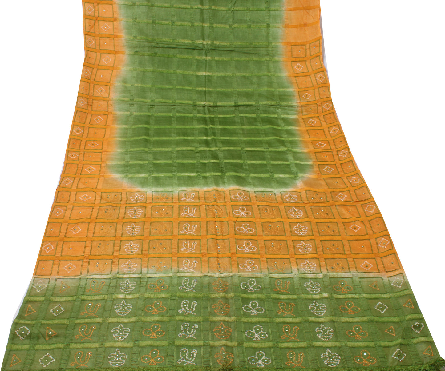 Sushila Vintage Green Saree 100% Pure Silk Embroidered Woven Sari 5 Yard Fabric