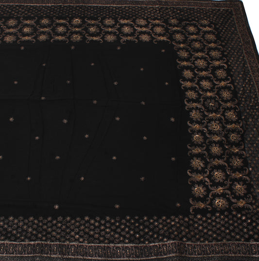 Sushila Vintage Black Sari Pure Georgette Silk Zari Embroidered Sari Fabric