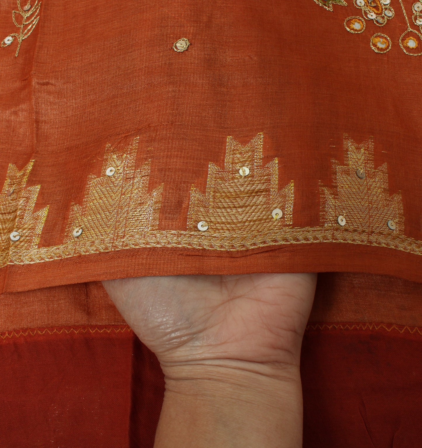 Sushila Vintage Rust Saree Pure Silk Woven & Embroidered Floral Sari Fabric