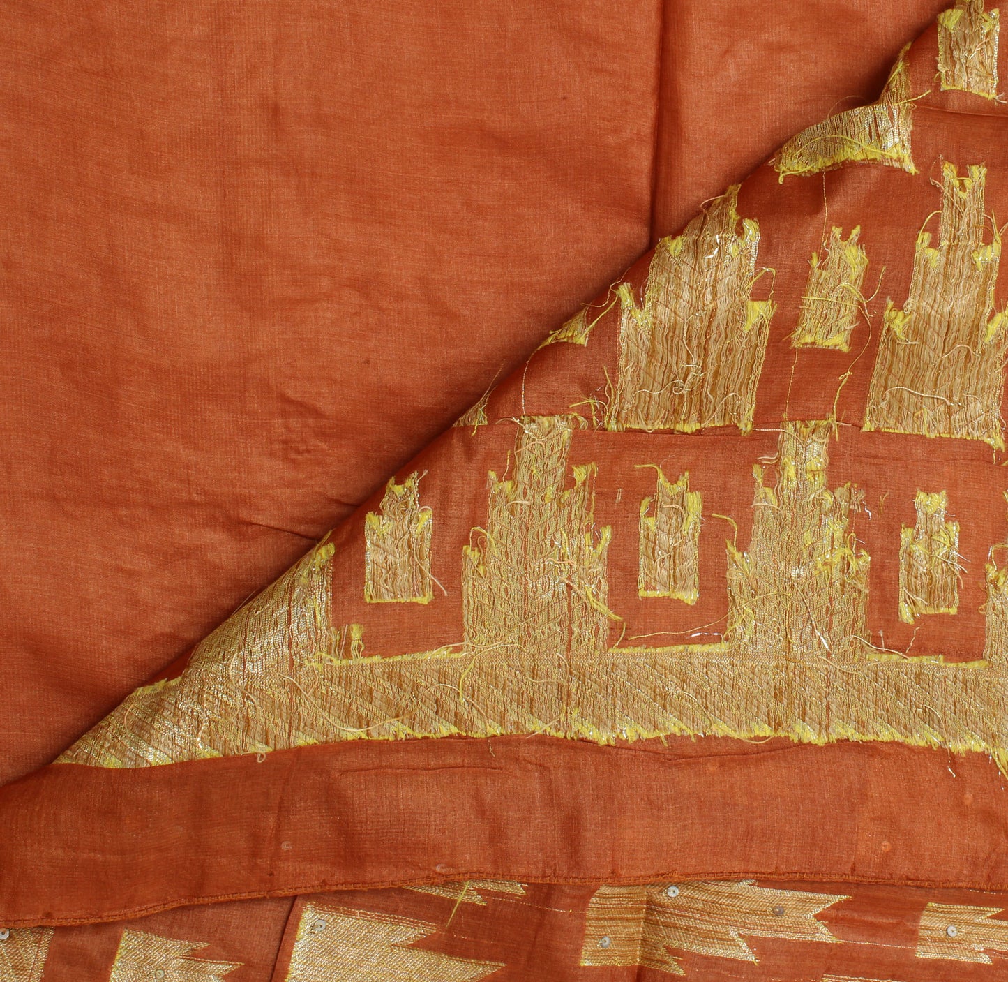 Sushila Vintage Rust Saree Pure Silk Woven & Embroidered Floral Sari Fabric