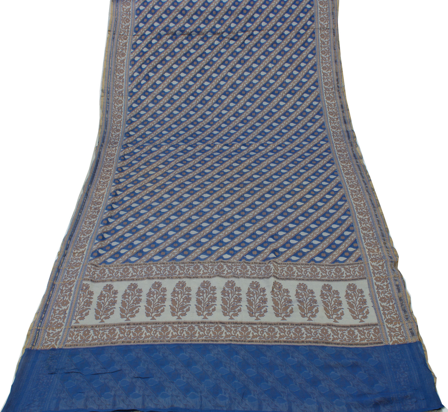 Sushila Vintage Blue Saree 100% Pure Georgette Silk Woven Floral Sari Fabric