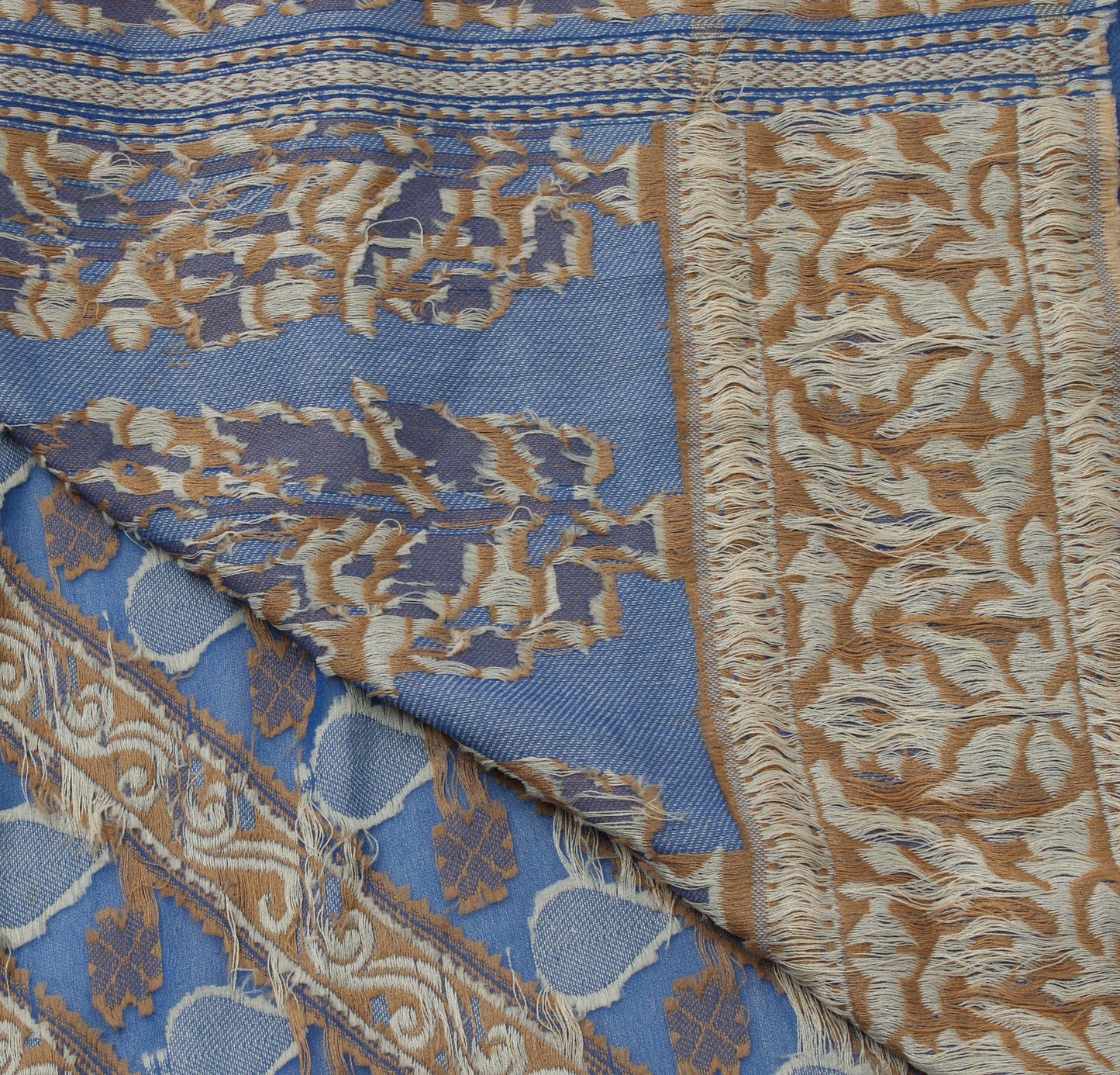 Sushila Vintage Blue Saree 100% Pure Georgette Silk Woven Floral Sari Fabric