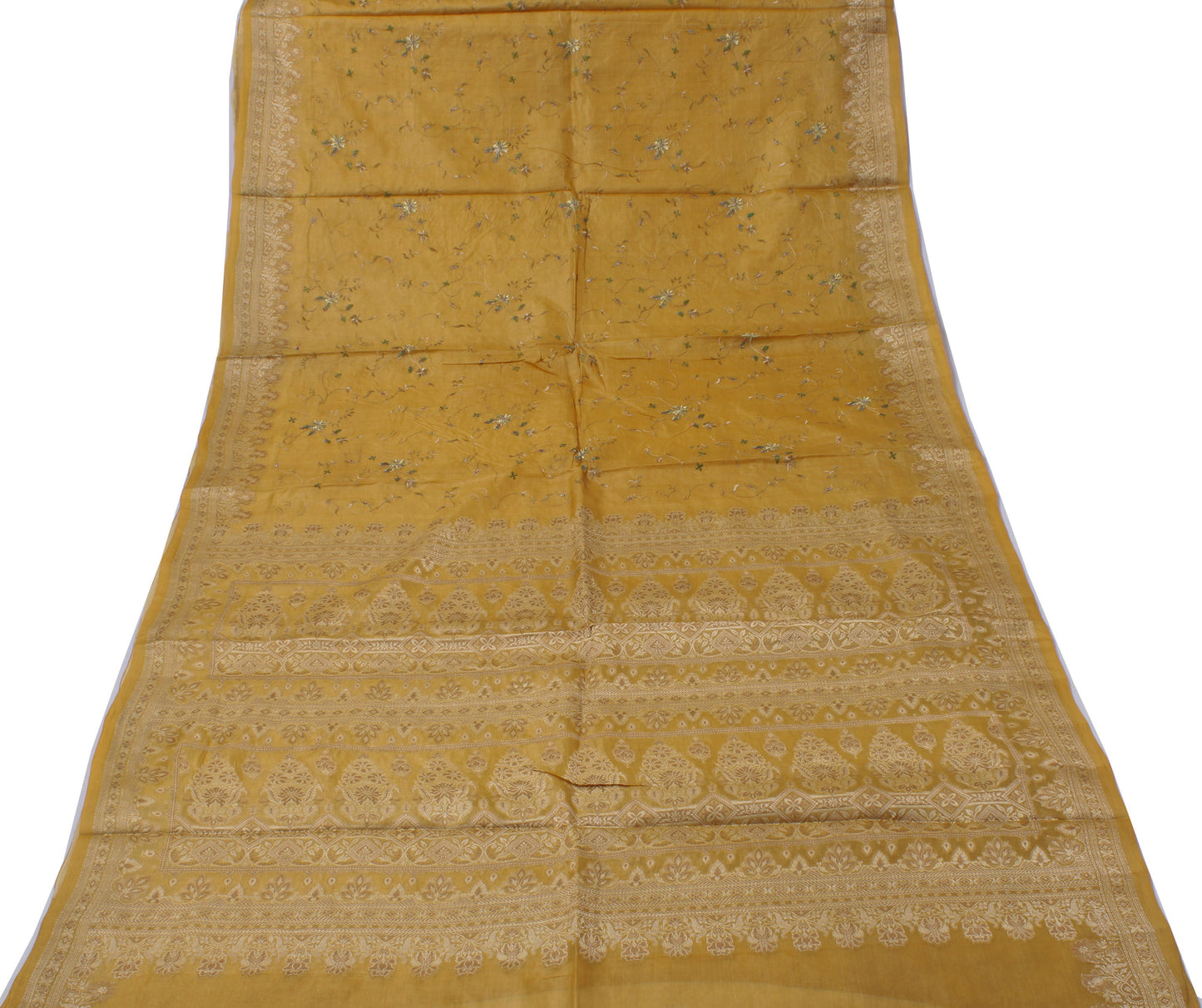 Sushila Vintage Indian Sari 100% Pure Silk Woven & Embroidered Sari 5 YD Fabric