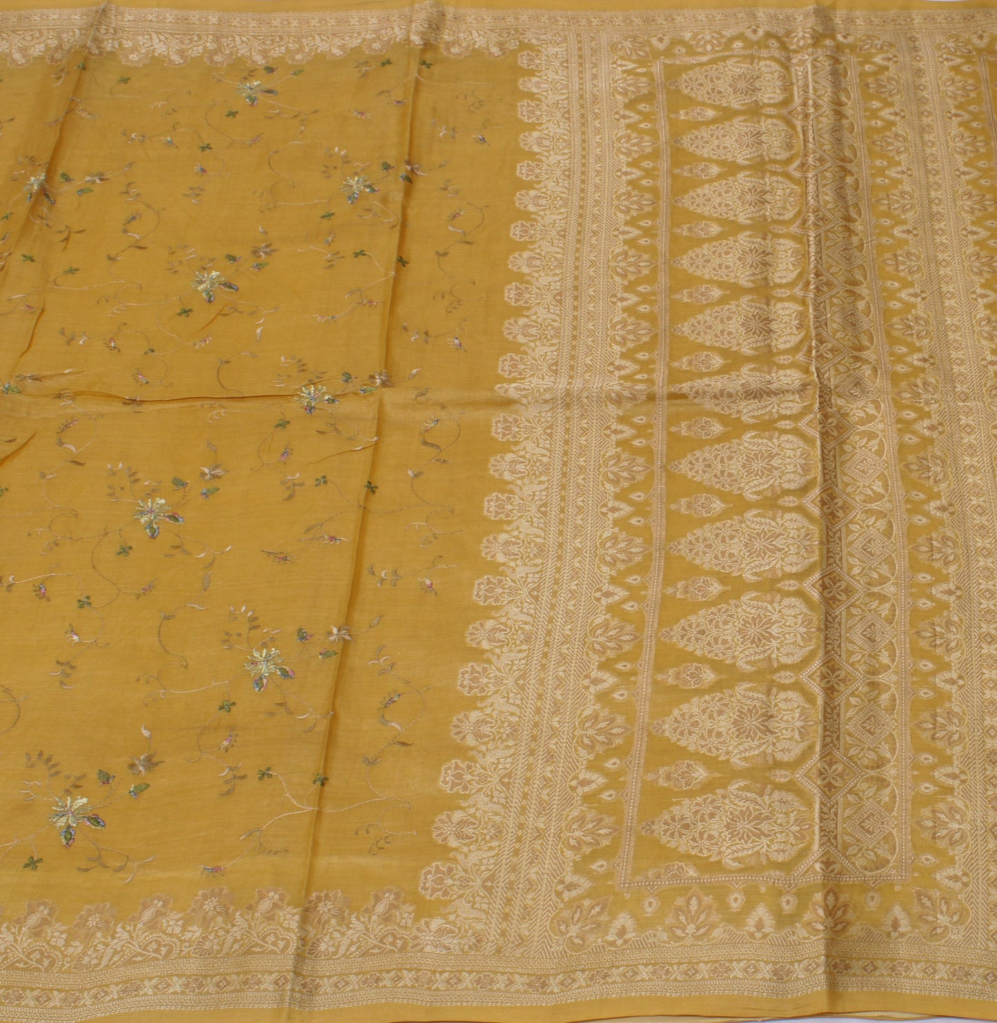 Sushila Vintage Indian Sari 100% Pure Silk Woven & Embroidered Sari 5 YD Fabric