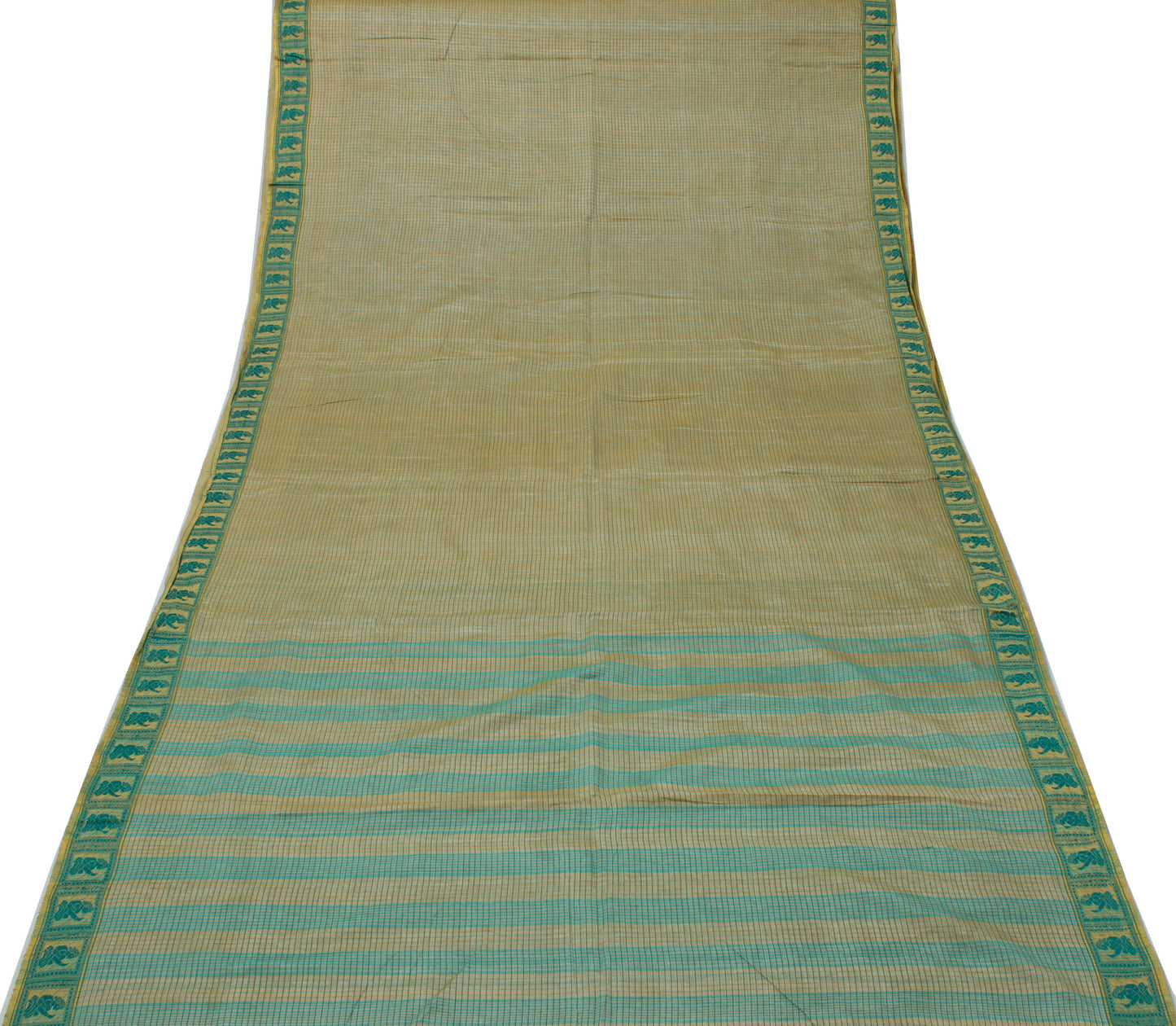 Sushila Vintage Indian Saree 100% Pure Cotton Woven Check Sari 5 Yard Fabric