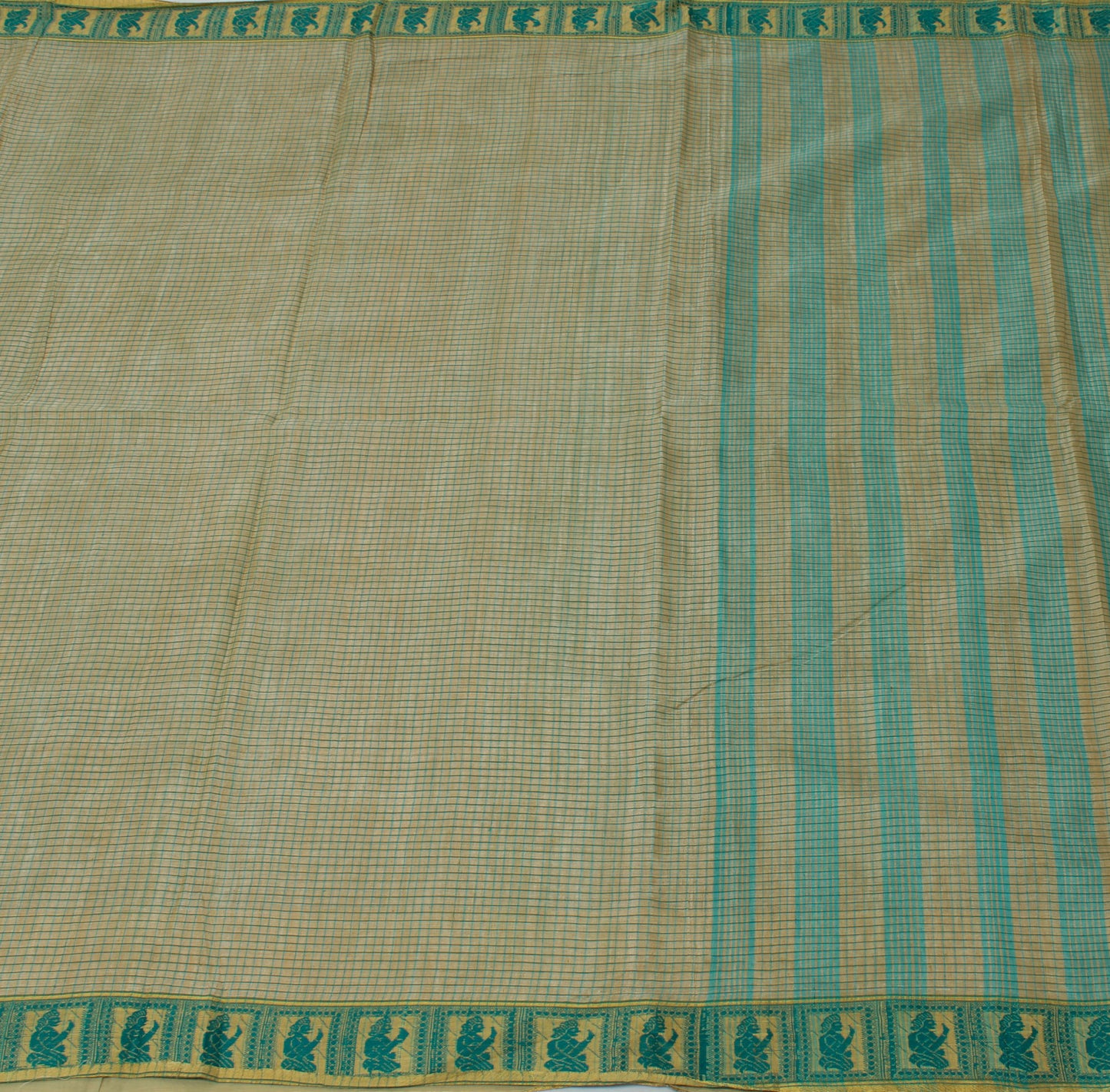 Sushila Vintage Indian Saree 100% Pure Cotton Woven Check Sari 5 Yard Fabric