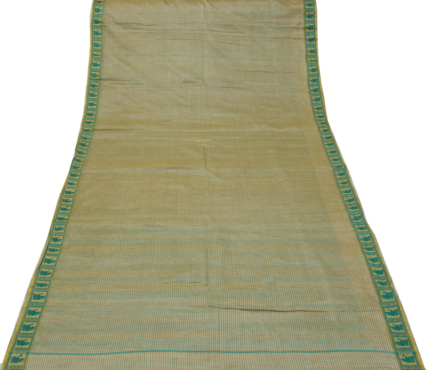 Sushila Vintage Indian Saree 100% Pure Cotton Woven Check Sari 5 Yard Fabric