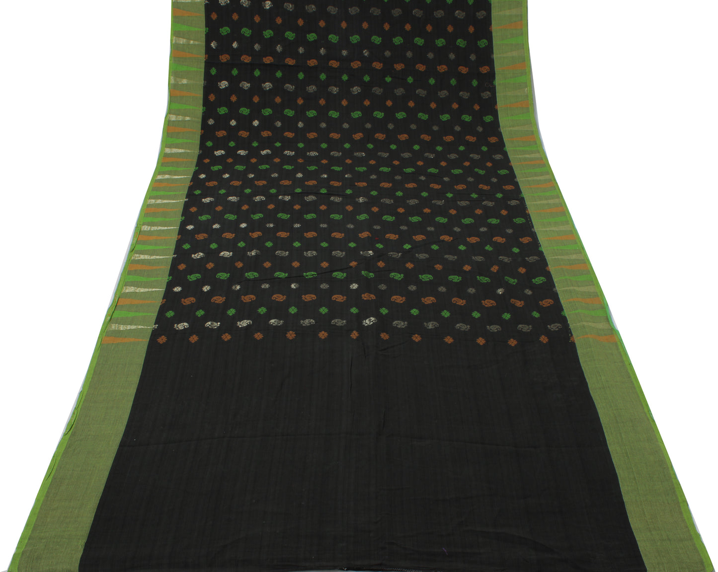 Sushila Vintage Black Indian Saree Pure Cotton Woven Abstract Sari Craft Fabric