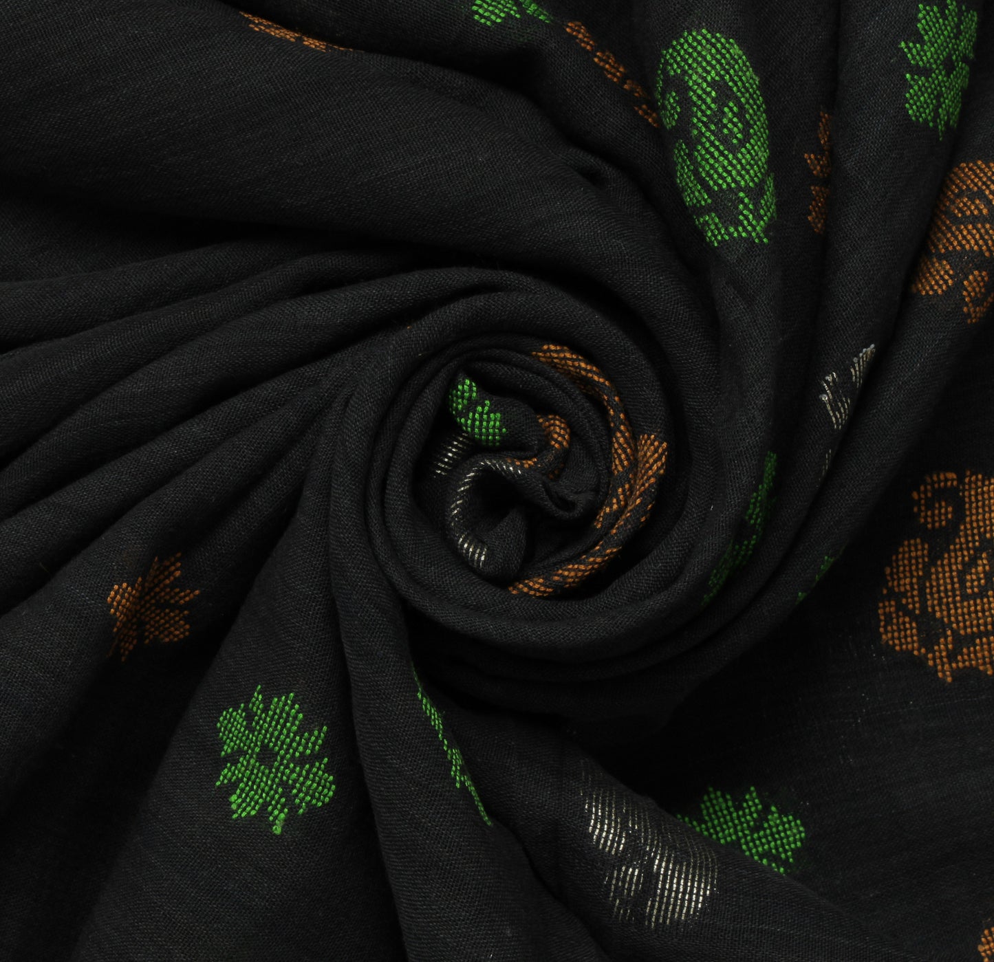 Sushila Vintage Black Indian Saree Pure Cotton Woven Abstract Sari Craft Fabric