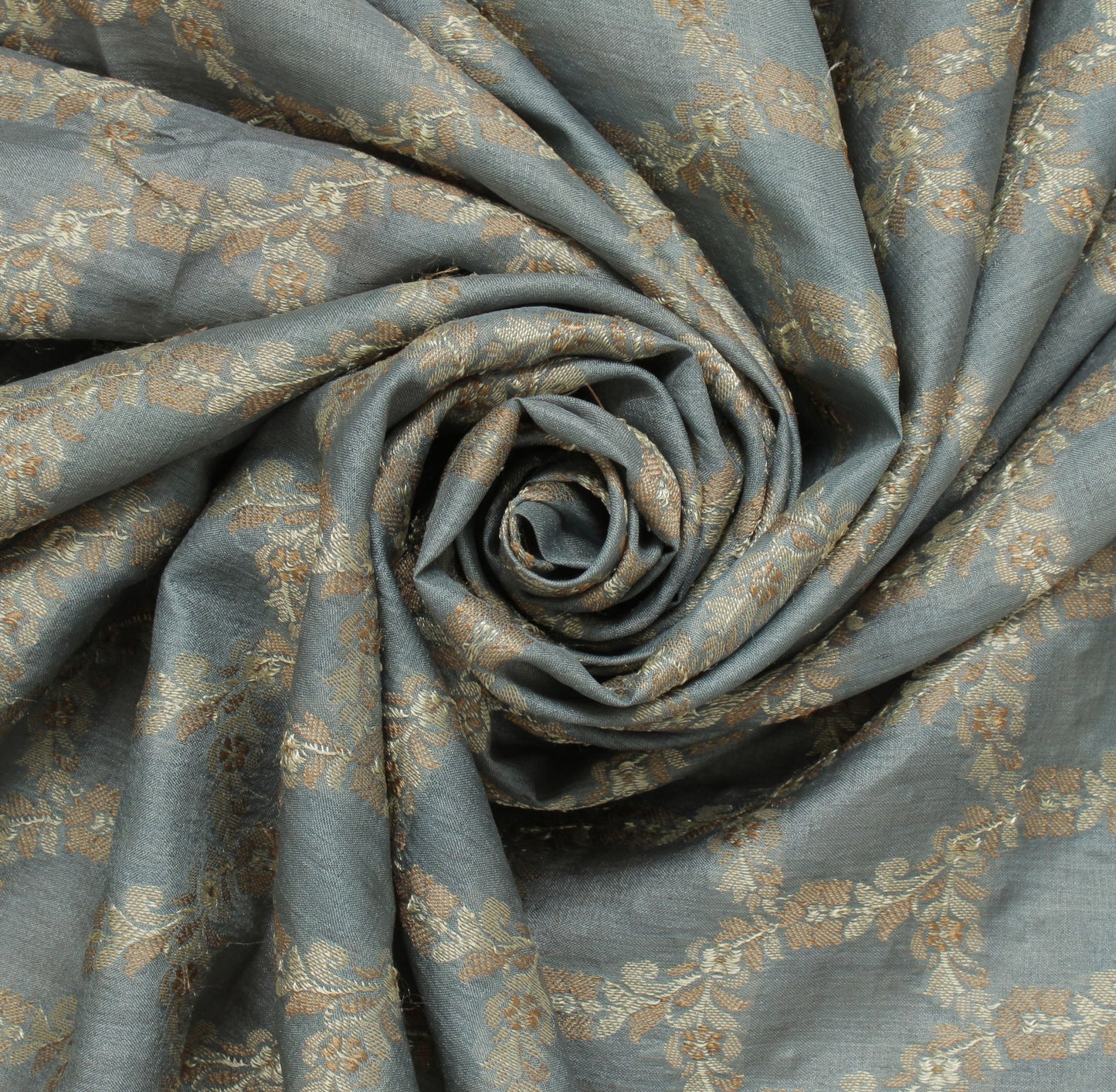 Sushila Vintage Gray Saree 100% Pure Silk All Over Woven Floral Sari 5 YD Fabric