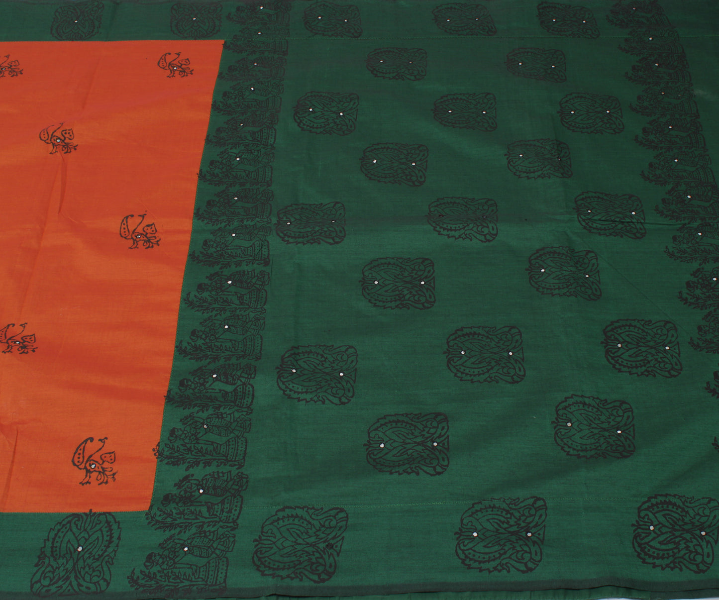 Sushila Vintage Rust Indian Saree 100% Pure Cotton Printed Peacock Sari Fabric