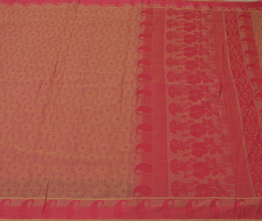 Sushila Vintage Indian Saree 100% Pure Cotton Woven Floral Sari 5 Yard Fabric