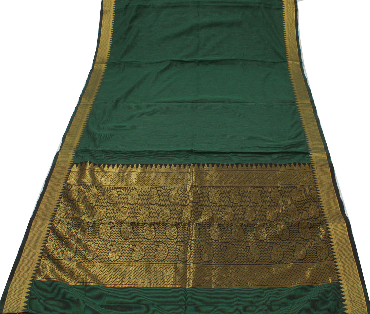 Sushila Vintage Green Saree Blend Silk Woven Paisley Sari 5 Yard Craft Fabric