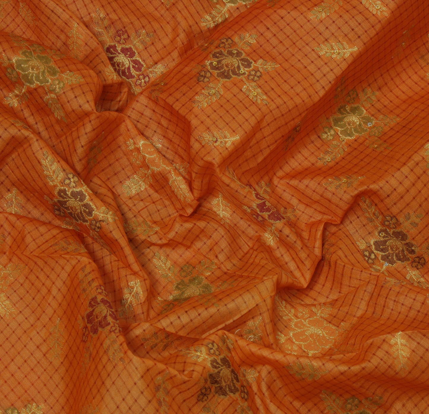 Sushila Vintage Saree Mustard Pure Silk Hand Beaded Woven Floral Sari Fabric