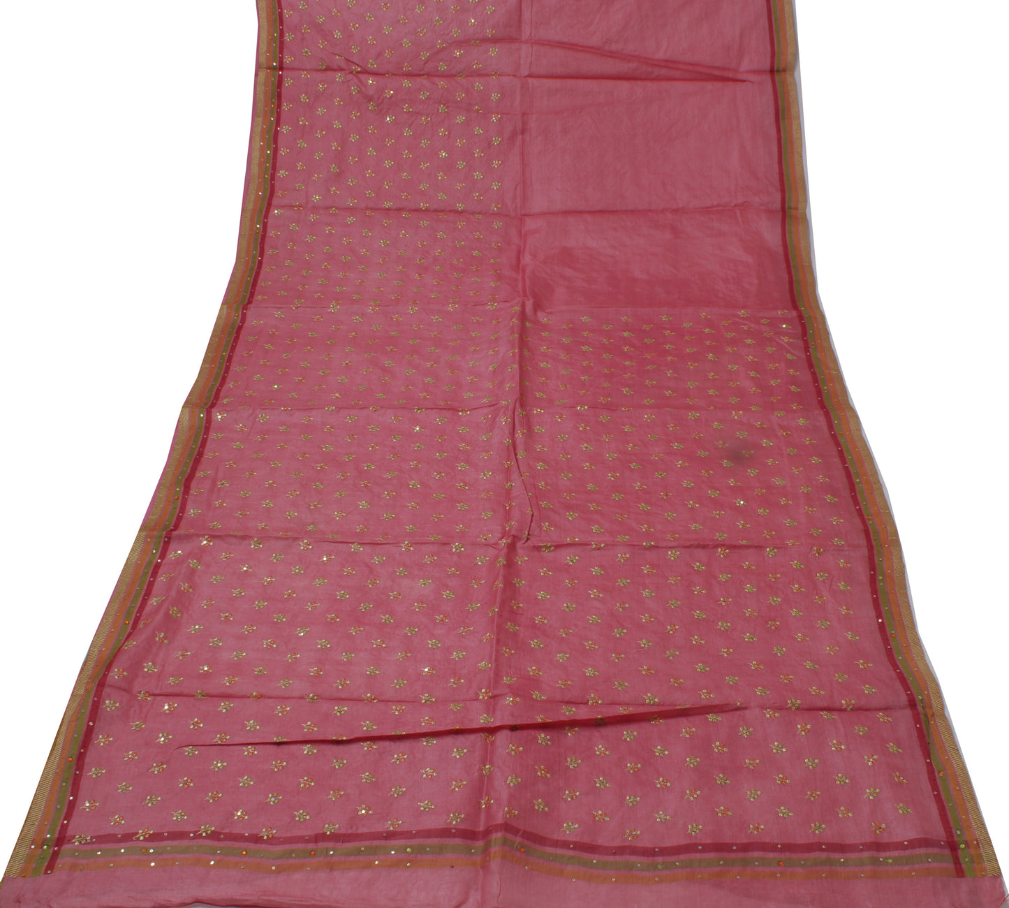 Sushila Vintage Pink Saree 100% Pure Silk Embroidered Floral Sari Craft Fabric