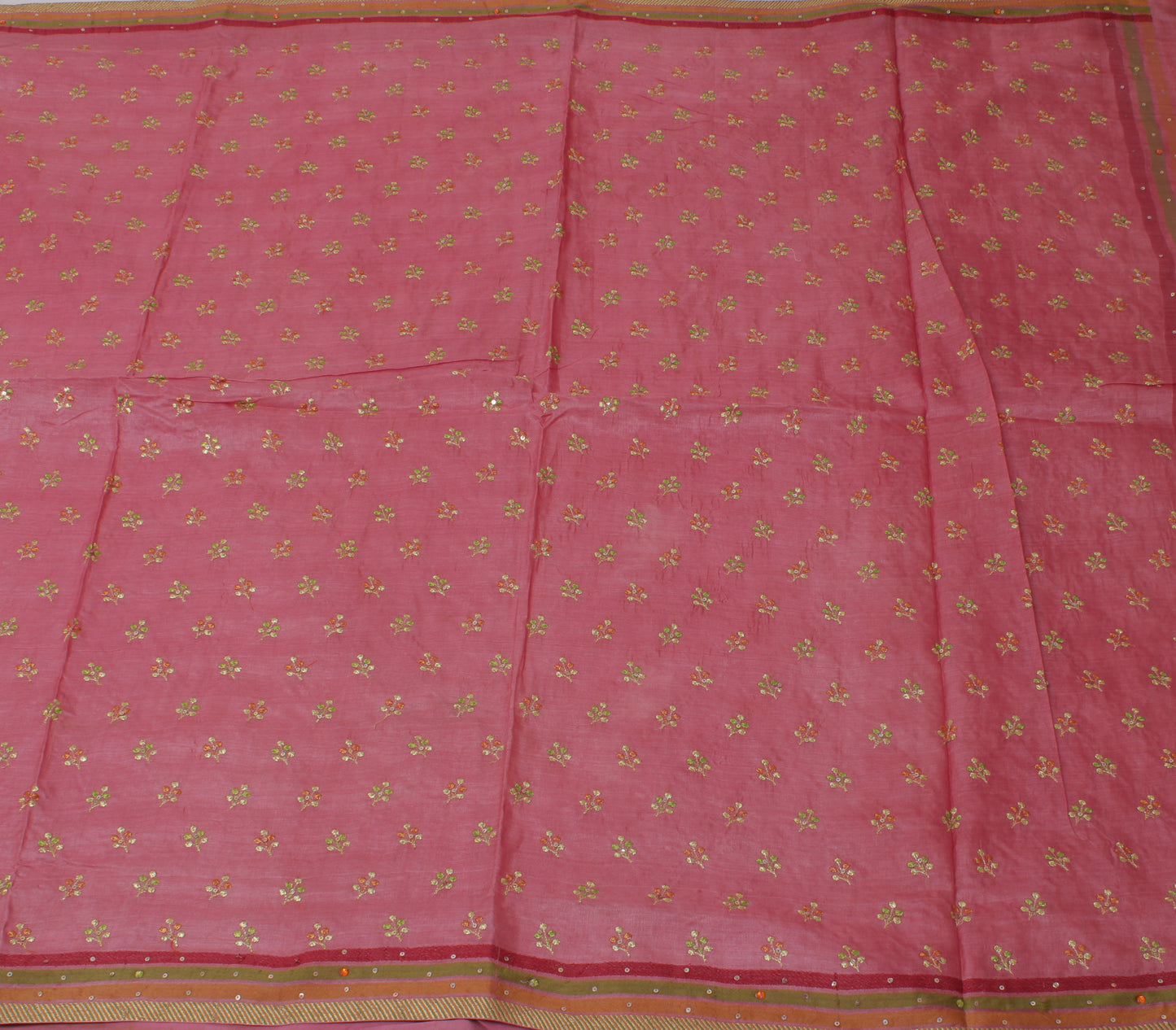 Sushila Vintage Pink Saree 100% Pure Silk Embroidered Floral Sari Craft Fabric