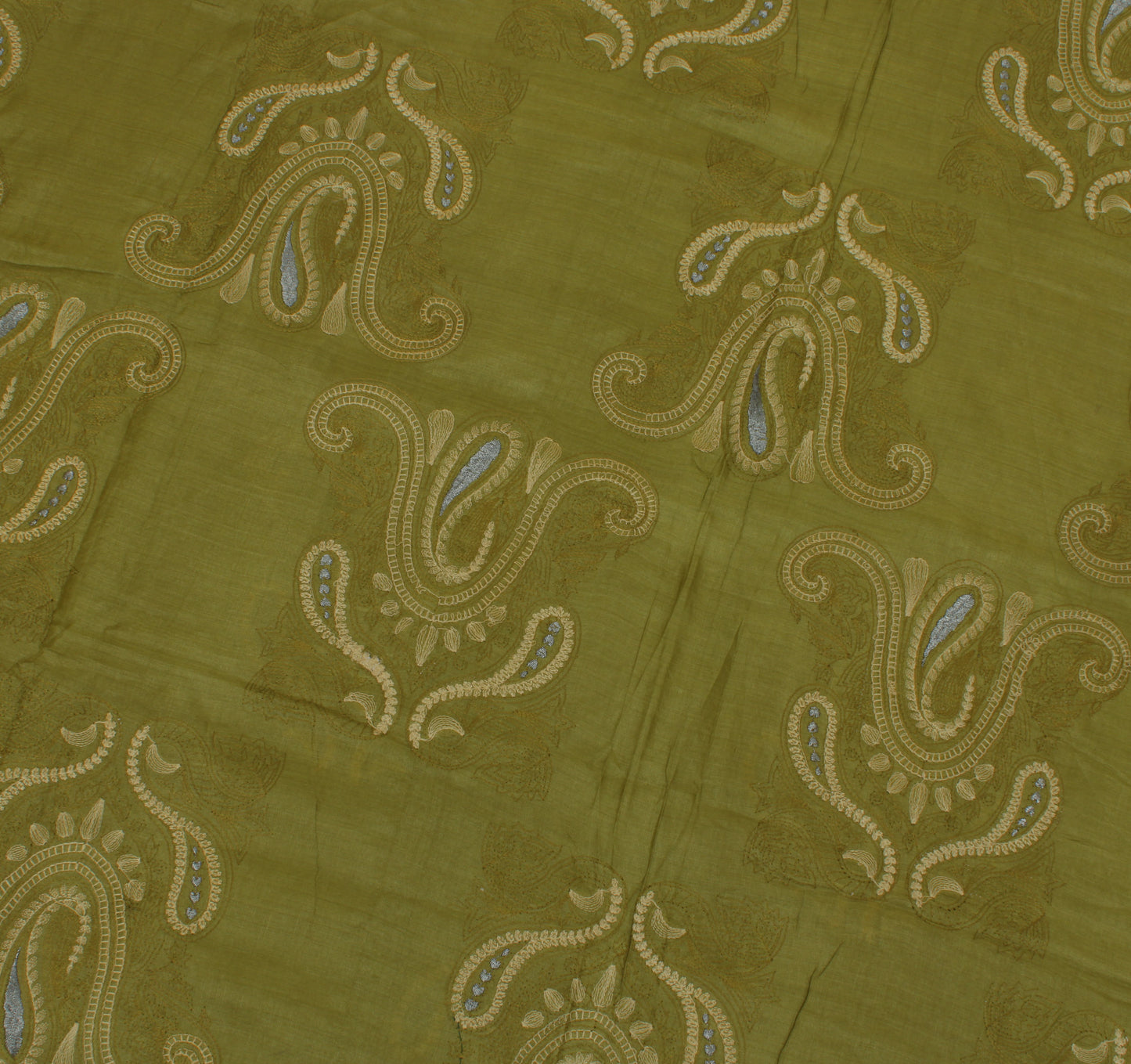 Sushila Vintage Green Saree Pure Silk All Over Woven Floral Sari Craft Fabric