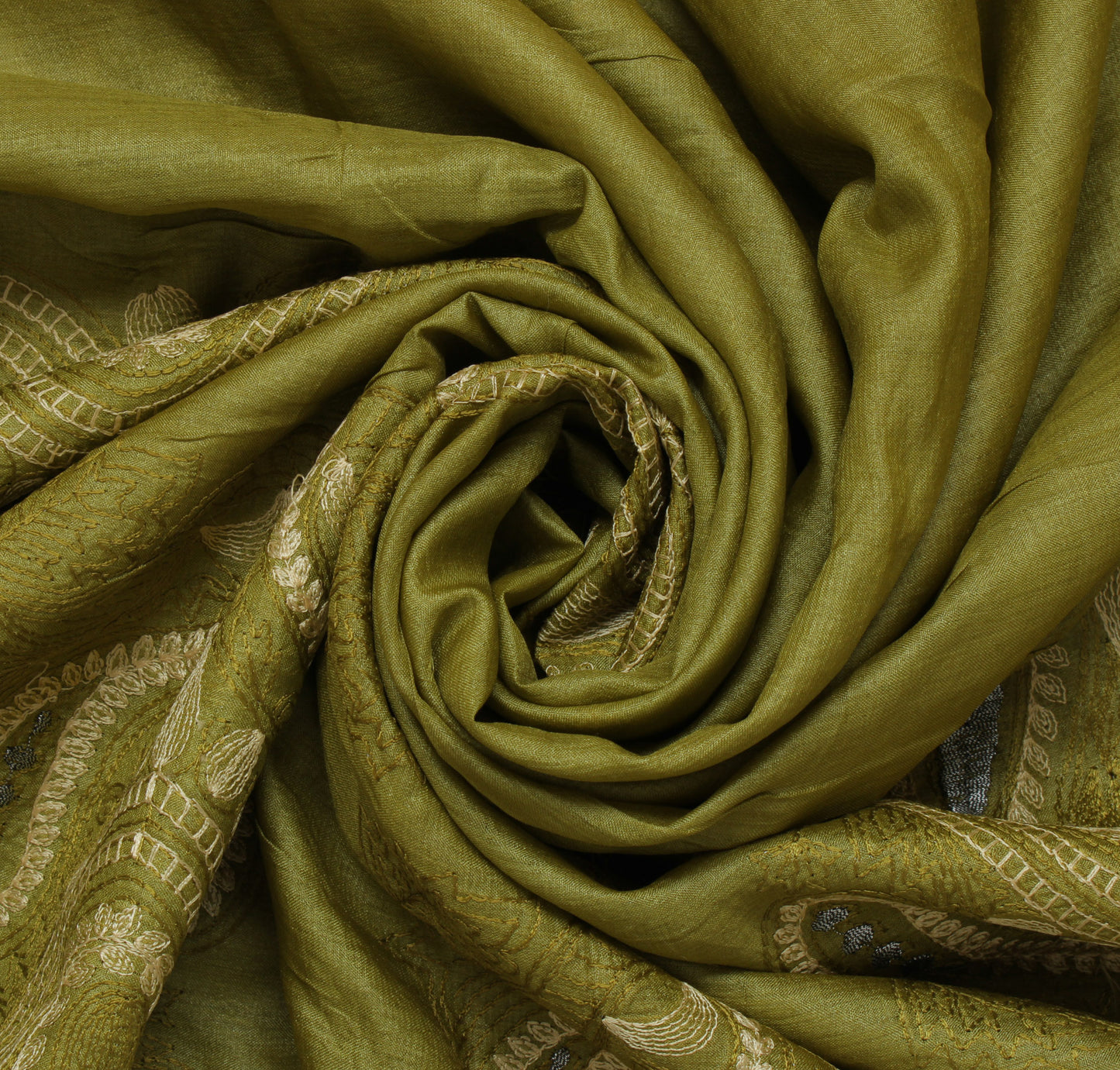 Sushila Vintage Green Saree Pure Silk All Over Woven Floral Sari Craft Fabric