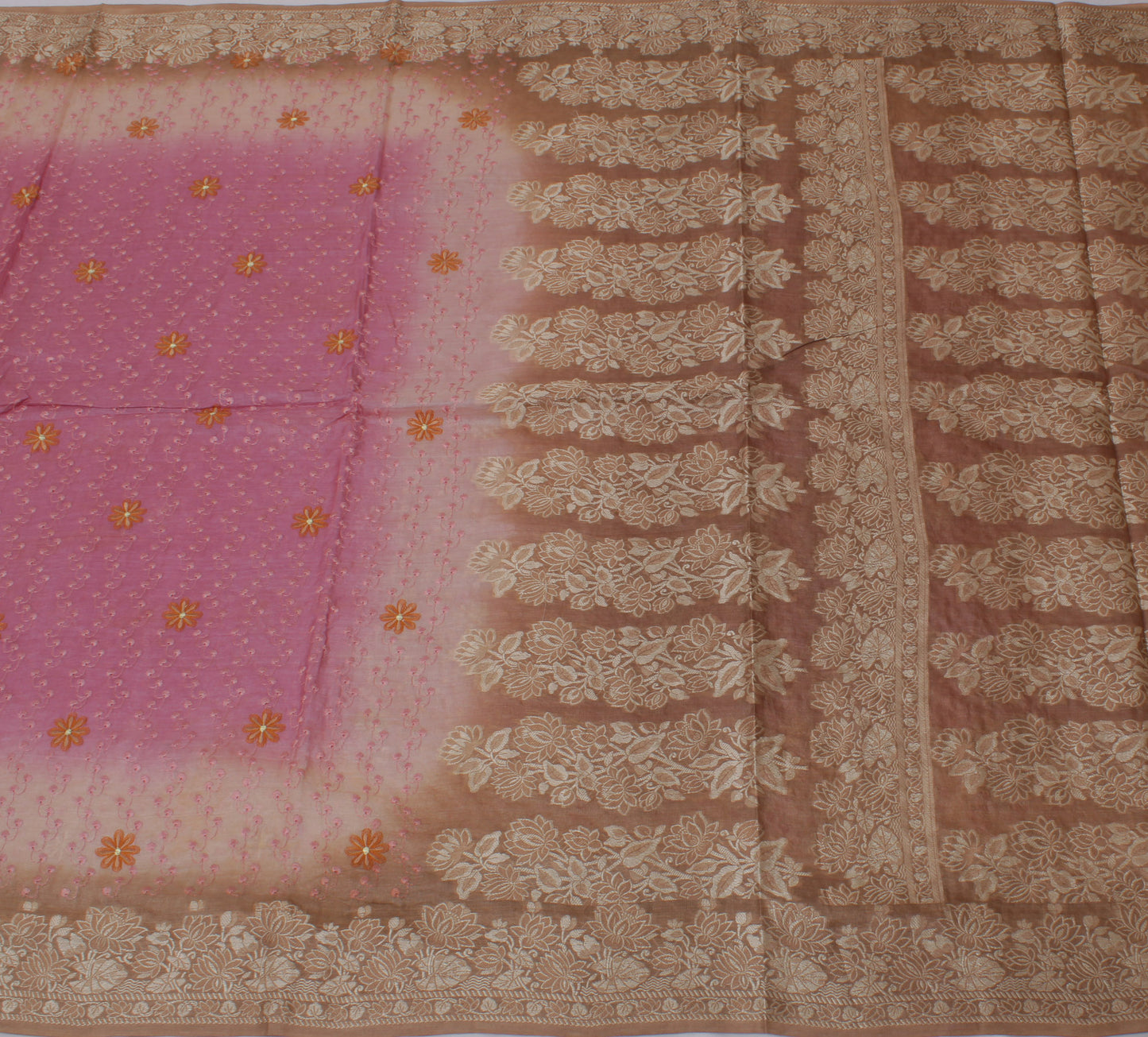 Sushila Vintage Pink Saree 100% Pure Silk Woven & Embroidered Floral Sari Fabric