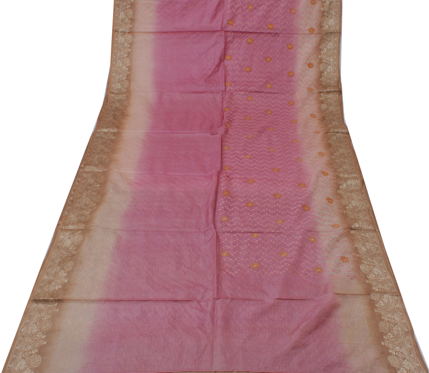 Sushila Vintage Pink Saree 100% Pure Silk Woven & Embroidered Floral Sari Fabric