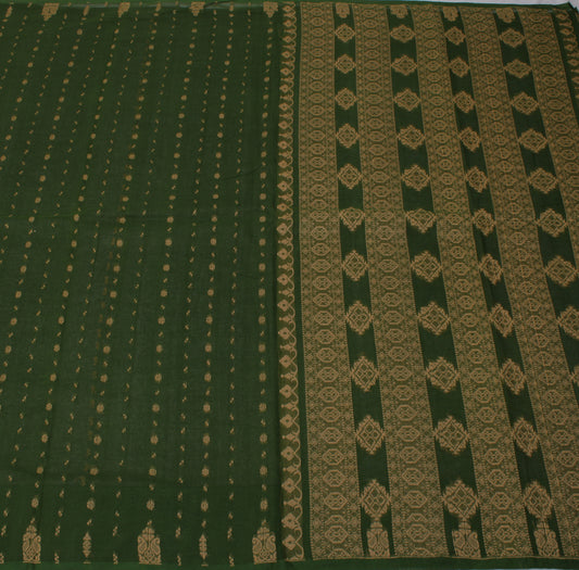 Sushila Vintage Green Indian Saree Pure Cotton All Over Woven Floral Sari Fabric