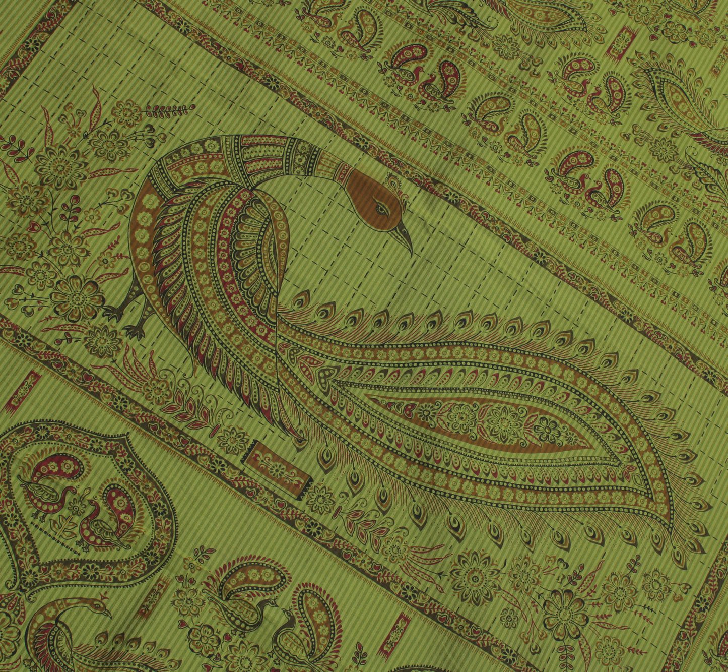 Sushila Vintage Green Indian Saree Blend Cotton Printed Peacock Sari Fabric