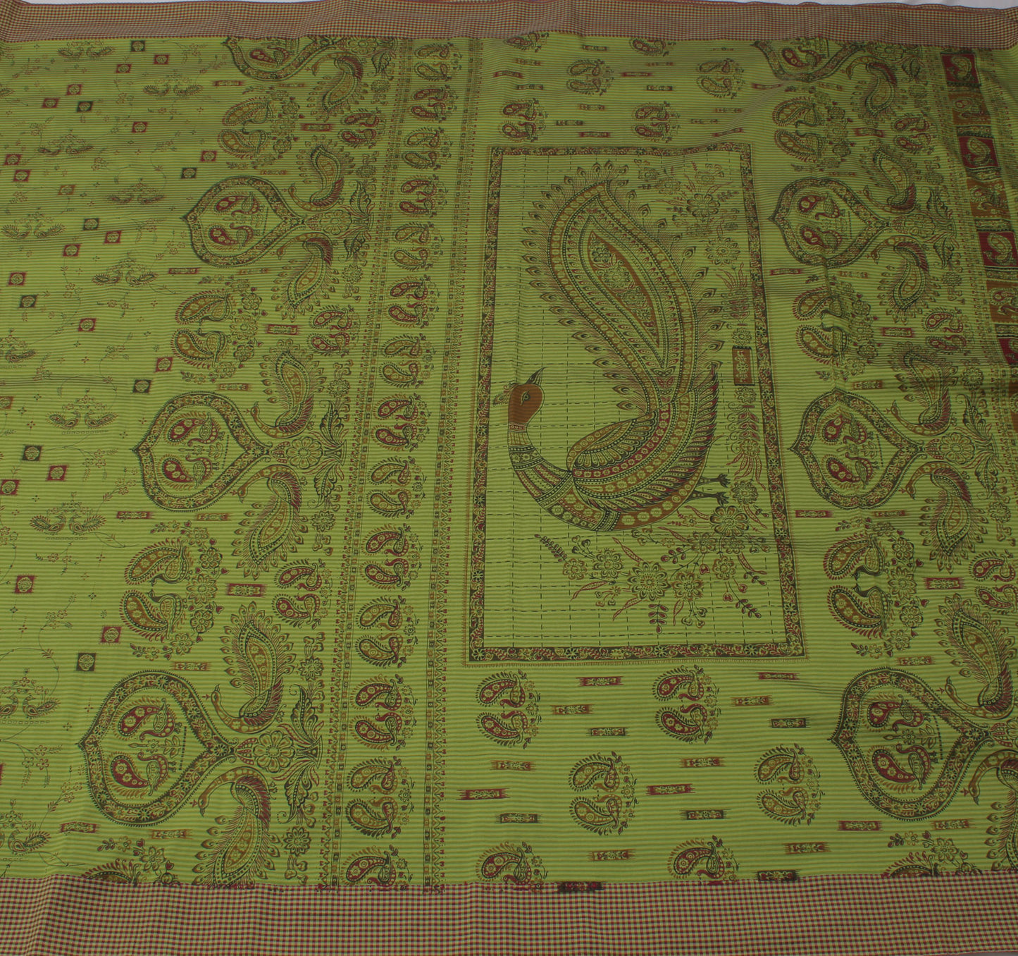 Sushila Vintage Green Indian Saree Blend Cotton Printed Peacock Sari Fabric